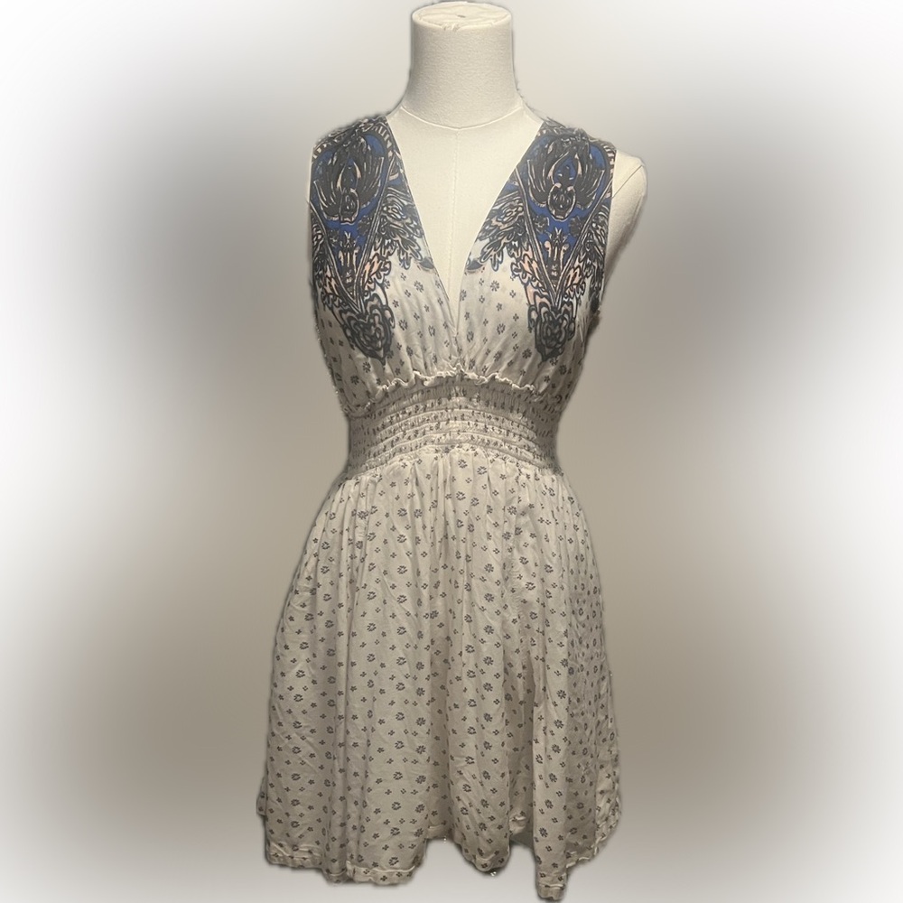 Free People Blue and Cream Dress